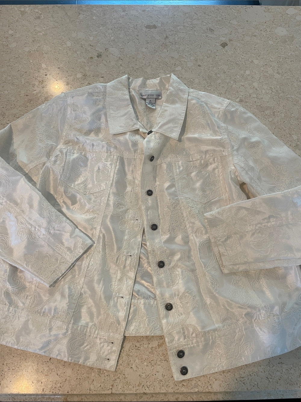 Susan Graver Ivory Paisley Satin Jacket